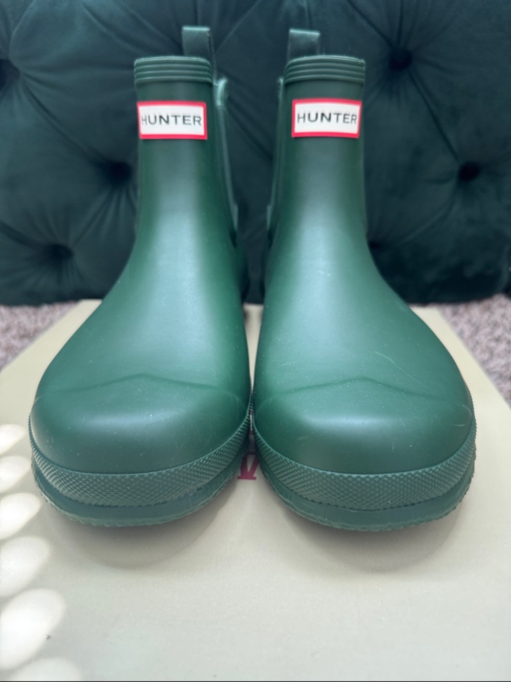 Hunter Green Short Chelsea Rain Boots with Red Logo - Picture 5 of 5